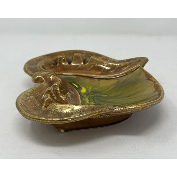 Vtg CALIFORNIA ORIGINALS LEAF ASHTRAY #55 Golden Avocado Ceramic Art Pottery MCM - Picture 6 of 11